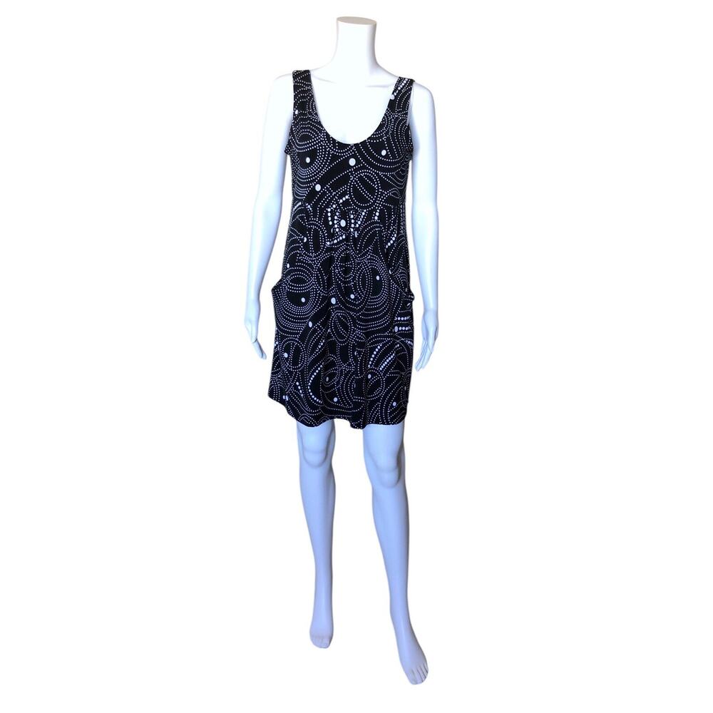 J VALDI Womens Size Large Sleeveless Polka Dot Geo Print Pockets Tank Dress